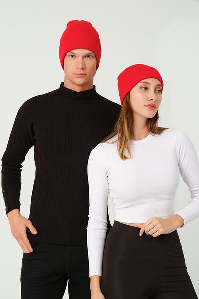vawensea Unisex Winter Folded Beanie Single Red