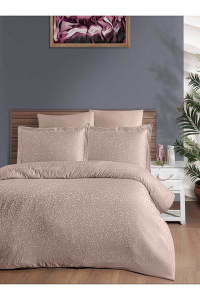 DenizliHomeTex Σετ Παπλωματοθήκη Ecosse Flowers Viscon Satin Jacquard-Μπεζ ( 6 τεμάχια )