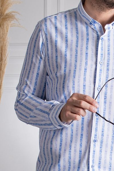 Sarar Cămașă albastră slim cu dungi groase, cu guler Sarar Goias