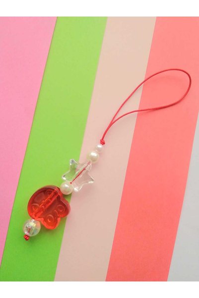 nasclaycollection çanta ve cüzdan süsü telefon askısı charm kırmızı kedi karakterli mini