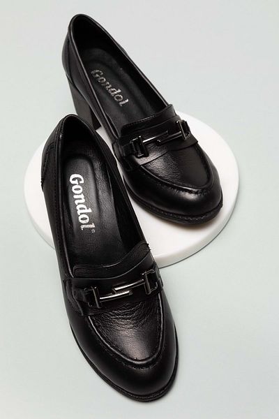 Gondol Pantofi cu toc confortabil de damă din piele naturală Anl.7082 - Negru - 38