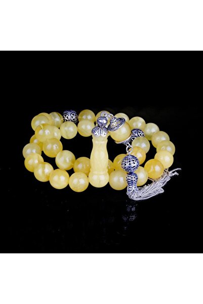 TAKI925 15 MM BÜYÜK BOY DAMLA KEHRİBAR TESBİH 925 AYAR GÜMÜŞ PÜSKÜLLÜ