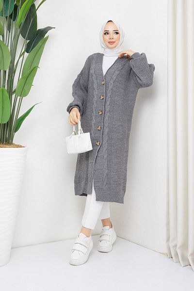 Pamuk Butik Γυναικεία Πλεκτή Ζακέτα με Πλεκτό Κουμπί
