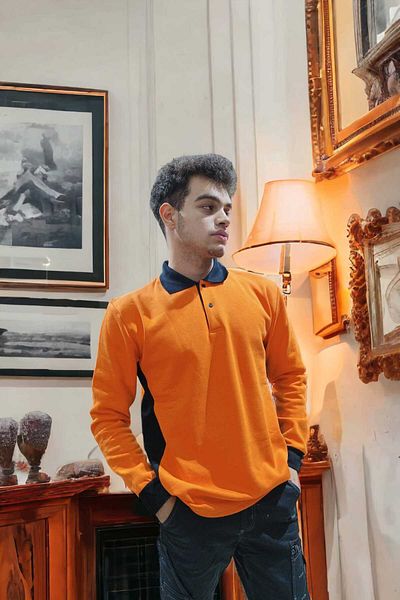 Aka Orange-Navy Blue Polo Collar Sweat