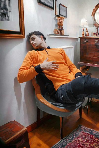 Aka Orange-Navy Blue Polo Collar Sweat