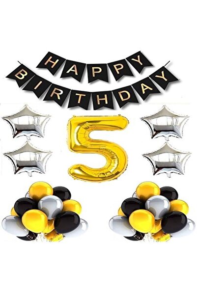 DÜVENCİ TİCARET SET BALON DE ANIVERSARE ARGINTIUM AUR NEGRU