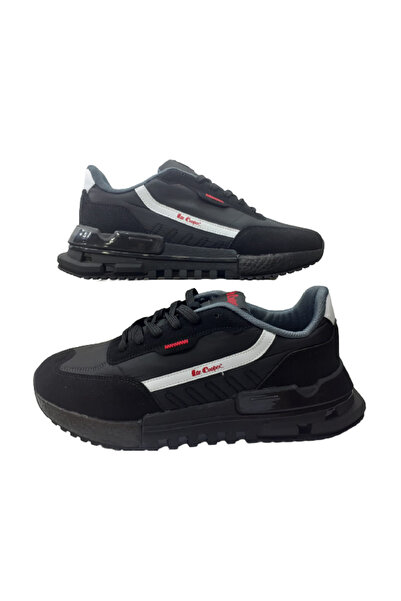 Lee Cooper Erkek Siyah-Kırmızı Su Geçirmez Ortopedik Taban Günlük Spor Ayakkabısı