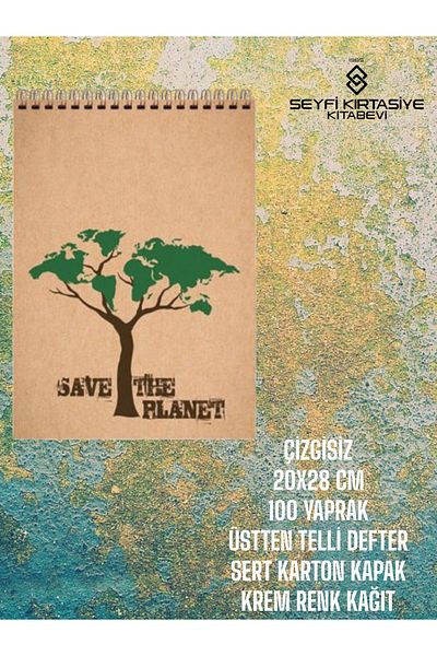SEYFİKİRTASİYE UNLINE 20x28 CM 100 LEAVES WIRED NOTEBOOK HARD CARTON COVER CREAM COLOR PAPER SAVE THE PLANET