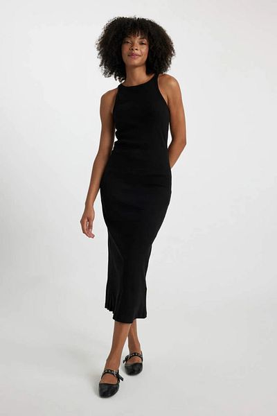 DeFacto Figurbetontes, körperbetontes Basic-Kleid mit halbem Rollkragen, ärmellos, schwarz, Maxikleid B2465axkh210