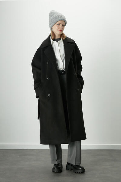 Manuka DÁNSKÝ CACHET DVOJŘADOVÝ KABÁT ČERNÝ