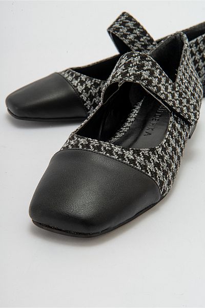 Niloshka TOWN Black Houndstooth Velcro Casual Ballet Shoes