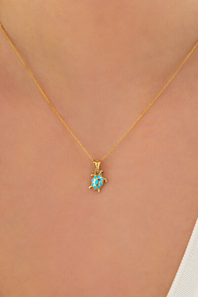MİLET KUYUMCULUK 14 Ayar Altın Forse Zincirli Ve Mineli Kaplumbağa Kolye
