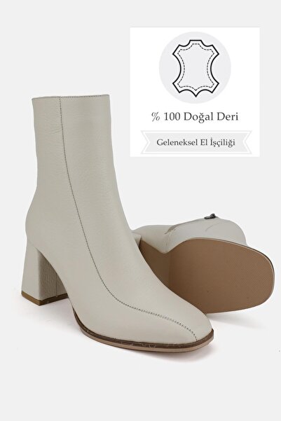 TUNAELLİ Kadın Bej Hakiki Deri 35-41 Numara Topuklu Bot & Bootie