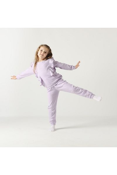 BUUFUU Ruffled Cotton Long Sleeve Top and Bottom Double Girl's Set