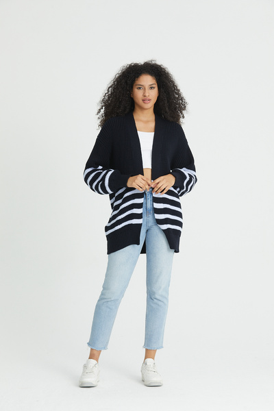 Nopen Knitwear Жіночий темно-синій светр з синіми смужками