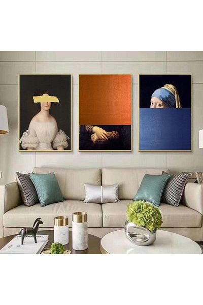 Linacci Set de 3 picturi moderne pentru femei cu cadru metalic auriu