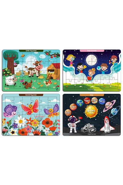 kutuTR Notpa Kids 24 Pieces Educational and Educational Wooden Colorful Puzzle Set of 6