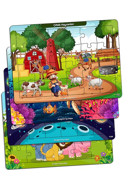 kutuTR Notpa Children's Educational and Educational Wooden 24 Piece Colorful Puzzle Set of 11