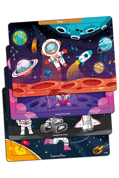 kutuTR Notpa Kids Educational and Educational Wooden 24 Piece Colorful Puzzle Space Series Set of 14