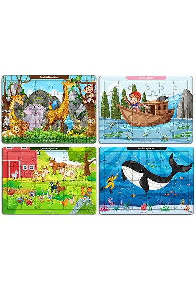 kutuTR Notpa Kids Educational and Learning Wooden 24 Piece Colorful Puzzle Set of 4 10