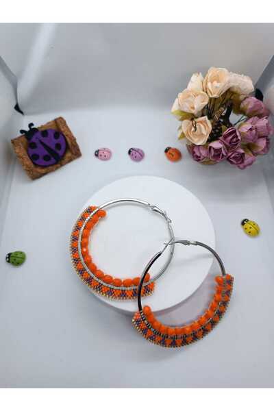 Lotus 0527 Zirkon Kaplama Halka Üzerine Miyuki ve Kristal Boncuklu Küpe