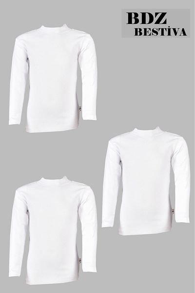 my doğa store Pack of 3 Unisex Cotton Lined Half Turtleneck White Children's Bodysuit