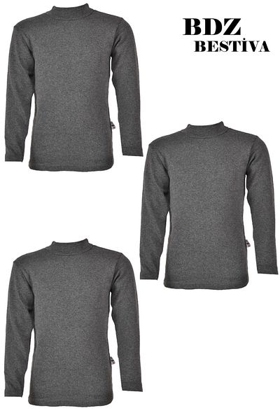 my doğa store Pack of 3 Unisex Cotton Lined Half Turtleneck Gray Children's Bodysuit
