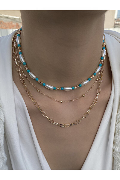 takıtarzım Pearl bead gold chain women's necklace
