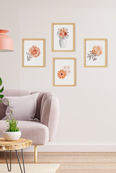 Ayışığı Dizayn Boemski i skandinavski set od 4 slike u prirodnom drvenom okviru