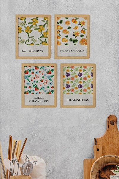 Ayışığı Dizayn Kuhinjski set od 4 slike u drvenom okviru sa prirodnim motivim...
