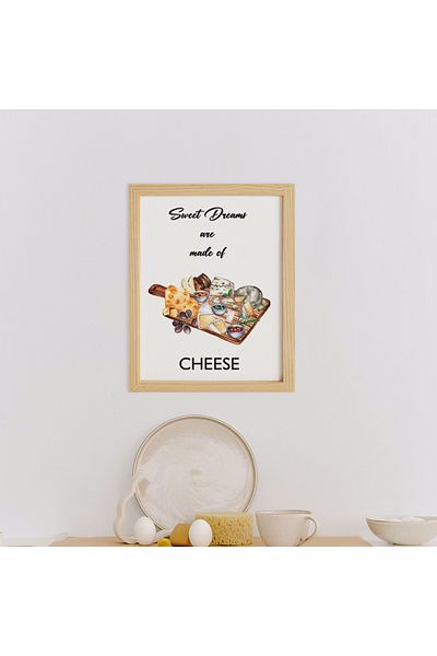 Ayışığı Dizayn Set de pictură murală pentru bucătărie, poster cu rame din lemn Cheese Lovers