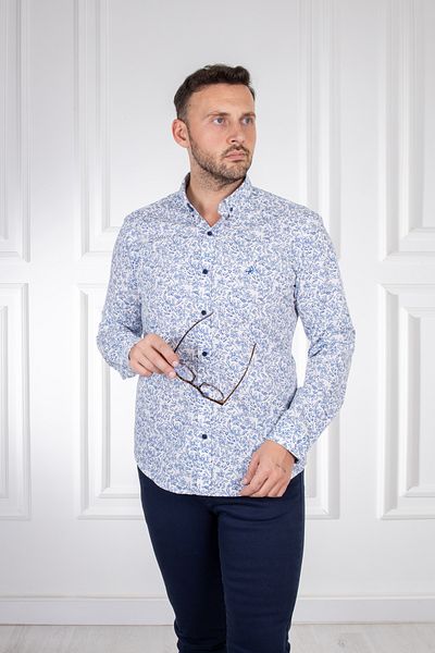 Sarar Interview Goias Button Collar Patterned Slim Fit White Shirt
