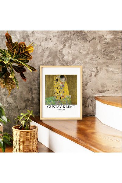 Ayışığı Dizayn Set de pictură unică Gustav Klimt Kiss cu cadru din lemn natural
