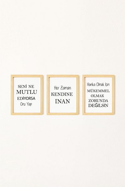 Ayışığı Dizayn Set de 3 mese de scris Motive cu cadru din lemn natural