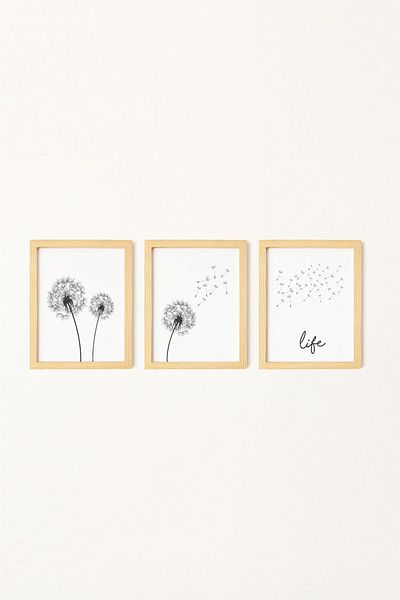 Ayışığı Dizayn Set de pictură din 3 piese cu rame din lemn natural de cicoare abstractă