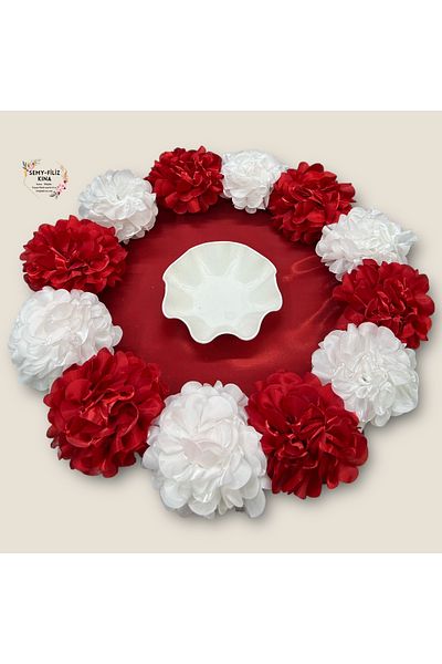 BÜYÜTEÇ KINA Laser Cut Flower Patterned Henna Tray Basket Set - Red White