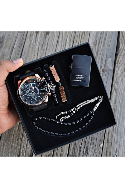 DEEPWELL Erkek Kol Saati Çakmak Tespih Bileklik Seti db11