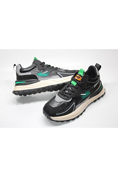 M.P. MP ORTOPEDİK KAYMAZ TABAN MİKROFİBER DIŞ MATERYAL BAĞCIKLI SİYAH YEŞİL ERKEK GÜNLÜK SNEAKER SPOR AYA