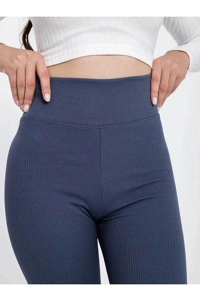 DESİGN Indigo High Waist Fleece Ribbed Leggings
