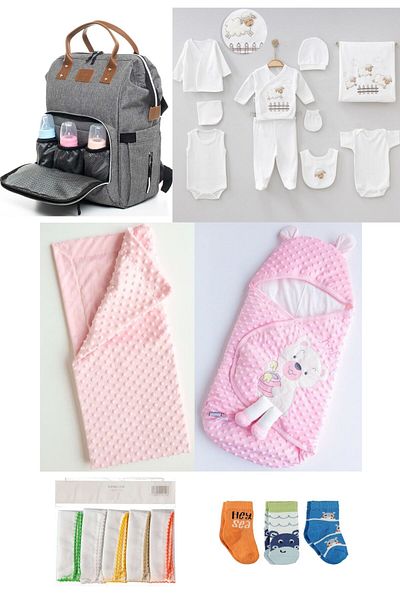 Necix's 6-Piece CUTE MONTHS BIRTH SET (10-Piece HOSPITAL EXIT, BABY BAG, SWADDLE, BLANKET, WIPES AND SOCKS SET)
