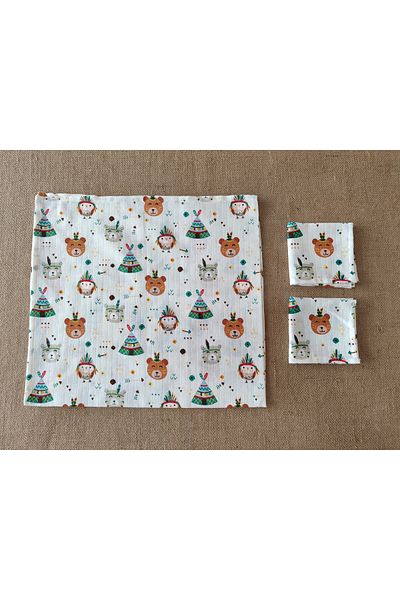 Alpıno MUSLIN BLANKET MUSLIN COVER 100% COTTON (85 cm * 85 cm) + 2 handkerchiefs