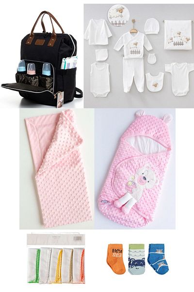 Necix's 6-Piece CUTE MONTHS BIRTH SET (10-Piece HOSPITAL EXIT, BABY BAG, SWADDLE, BLANKET, WIPES AND SOCKS SET)
