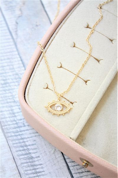 Neva GOLD PLATED FORCE CHAIN RA EYE ZIRCON SINGLE STONE NECKLACE