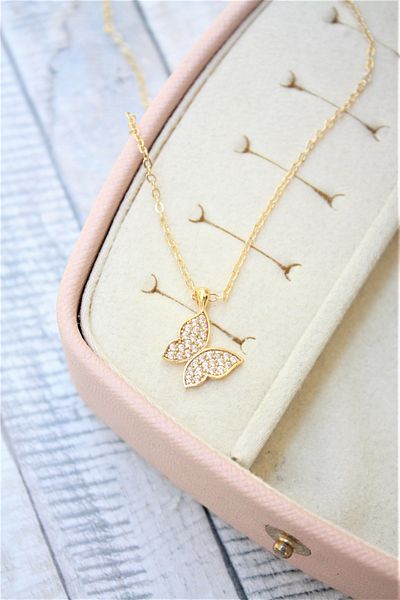 Neva GOLD PLATED FORCE CHAIN ZIRCON STONE BUTTERFLY MOTIF NECKLACE