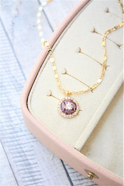 Neva GOLD PLATED THIN ARPA CHAIN ROUND CUT PURPLE COLOR ZIRCON SINGLE STONE NECKLACE