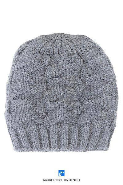 Kardelen Butik Denizli Knitwear Lined, Motifed Beret for Women and Men