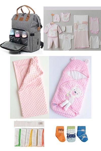 Necix's 6-Piece CUTE MONTHS BIRTH SET (10-Piece HOSPITAL EXIT, BABY BAG, SWADDLE, BLANKET, WIPES AND SOCKS SET)