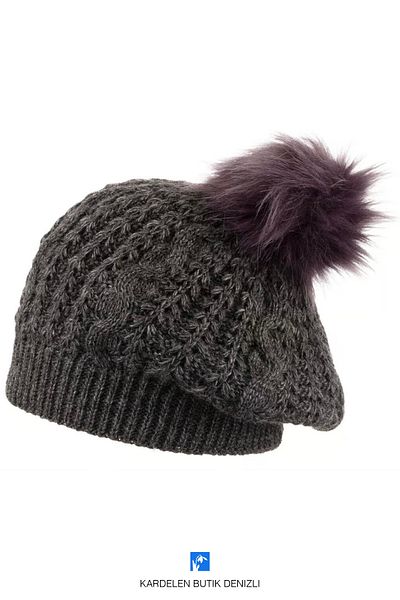 Kardelen Butik Denizli Smoked Painter Beanie with Pompom Motif for Women and Men (Dark Gray)