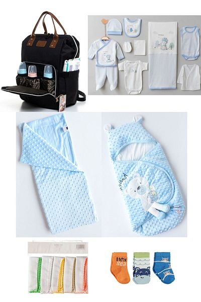 Necix's 6-Piece CUTE MONTHS BIRTH SET (10-Piece HOSPITAL EXIT, BABY BAG, SWADDLE, BLANKET, WIPES AND SOCKS SET)
