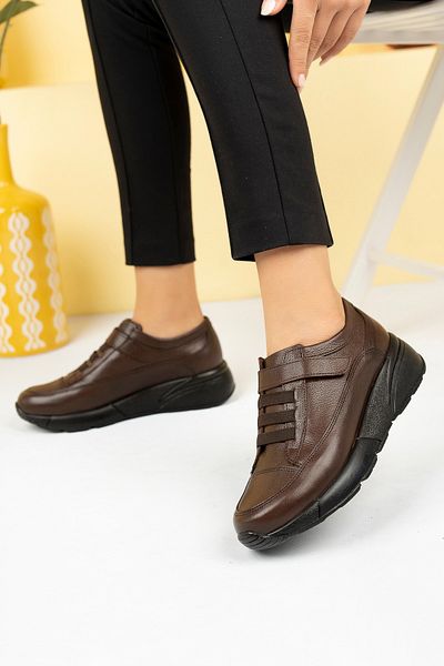 Akgün Terlik Women's Genuine Leather Brown Casual Comfort Shoes